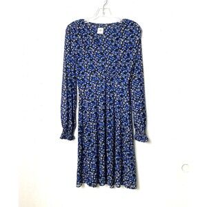 Cabi The Ten Dress Women Size S Blue Floral Long Sleeve Double Layer Semi Sheer
